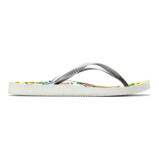Noosa Print Toe Post Sandal - Light Blue Floral Silver