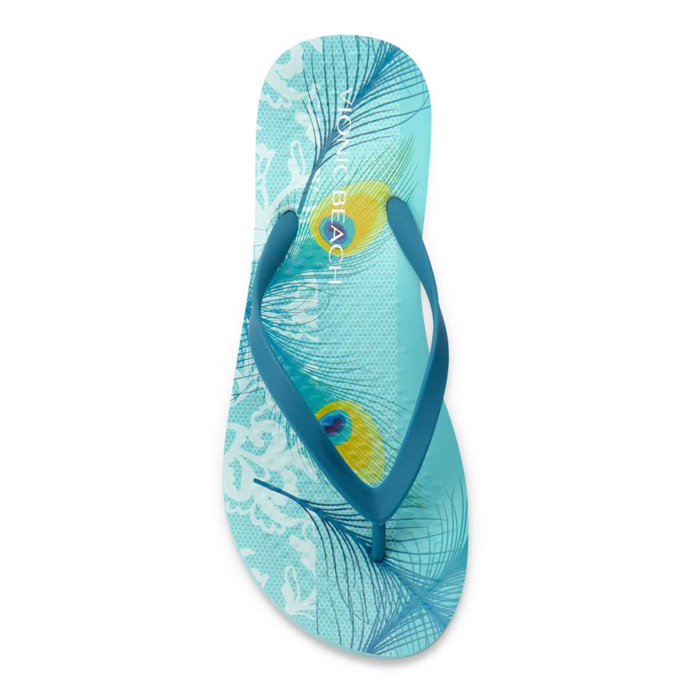 Noosa Print Toe Post Sandal - Peacock Blue