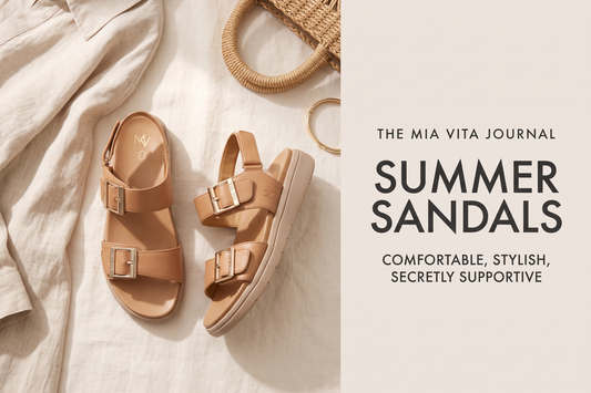 Mia Vita Bettina sandals in Fawn on linen, a comfortable summer sandal edit