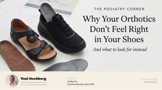 Why Your Orthotics Don’t Feel Right in Your Shoes: a sandal, a sneaker and orthotic insoles, with podiatrist Yoni Hochberg of OnePointHealth