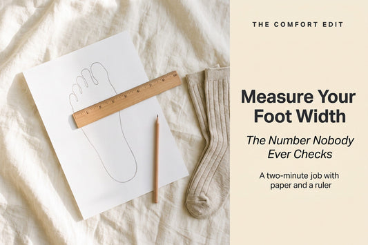 Measuring foot width at home with paper, pencil and a ruler