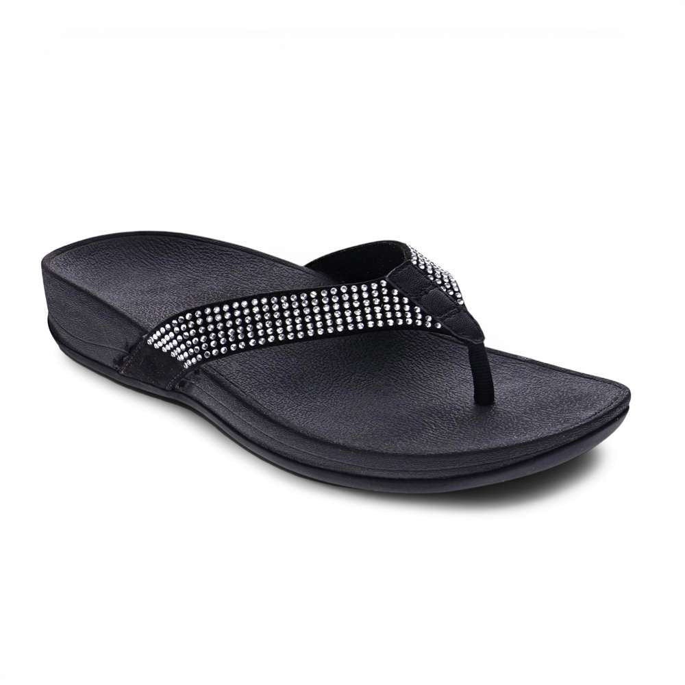 Allora Toe Post Sandal - Black Rhinestone