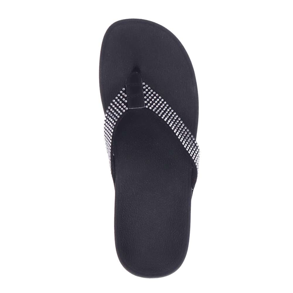 Allora Toe Post Sandal - Black Rhinestone
