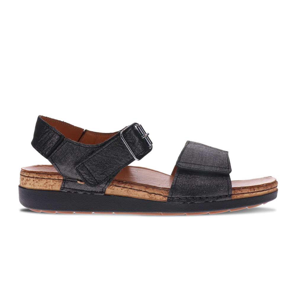 Georgia Back Strap Sandal - Black Linen