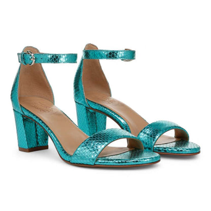 Vera Dress Sandal - Teal Metallic Snake Print Leather