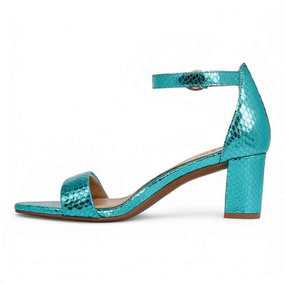 Vera Dress Sandal - Teal Metallic Snake Print Leather
