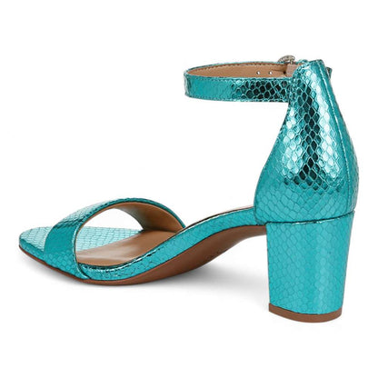 Vera Dress Sandal - Teal Metallic Snake Print Leather
